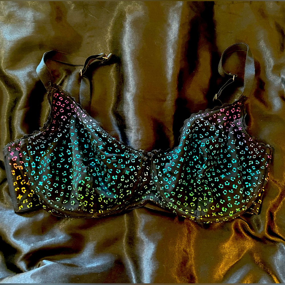 Savage Fenty Rihanna black rainbow bra metallic 38dd